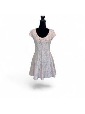 Joie beige & cream shortsleeve lace pattern Aline mini dress size extra small